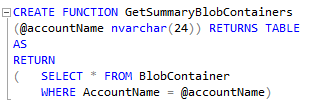 Functions: SQL Server function GetSummaryBlobContainers