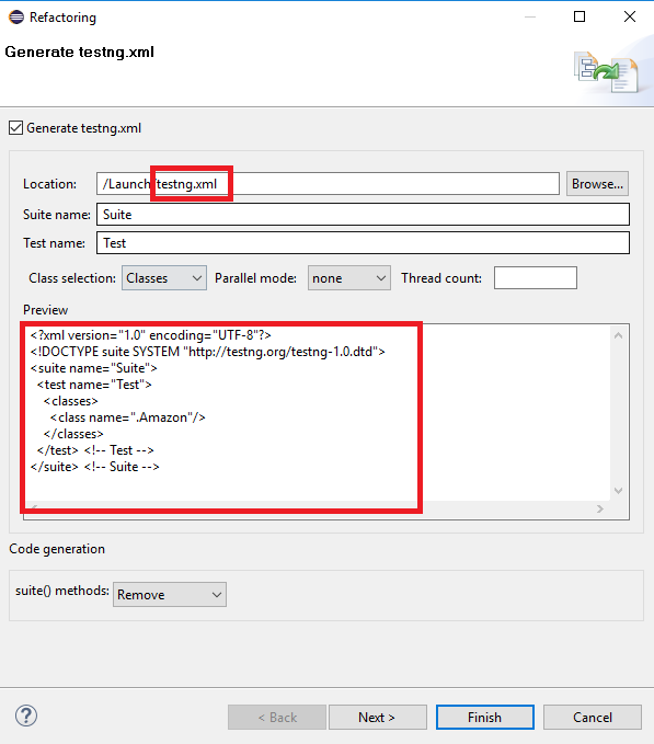 Details related to your TestNG suite file displayed