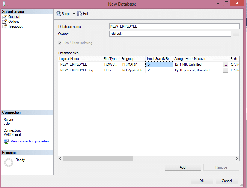 Select as ‘New Database’ then later a window will pop-up