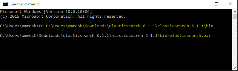 Running the Elasticsearch.bat file in CMD